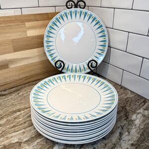 VTG Mikasa Blue Point Pattern Cera Stone #3134-B Dinner Plate Blue Green 10.25"